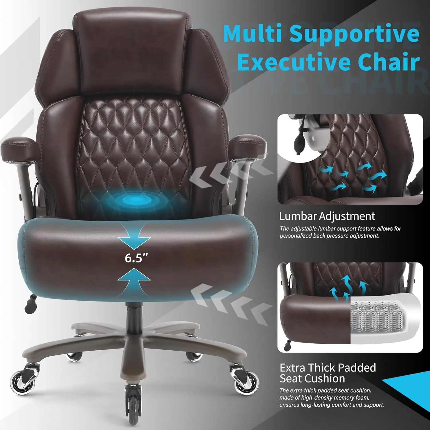 Big and Tall Office Chair 500lbs - Adjustable Headrest&Lumbar Support, 3D Flip Arms, Large Wheels &Heavy Duty Metal Base, Ergonomic High Back Computer Chair Desk Chair, Thick Padded Extra Wide Seat