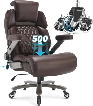 Big and Tall Office Chair 500lbs - Adjustable Headrest&Lumbar Support, 3D Flip Arms, Large Wheels &Heavy Duty Metal Base, Ergonomic High Back Computer Chair Desk Chair, Thick Padded Extra Wide Seat