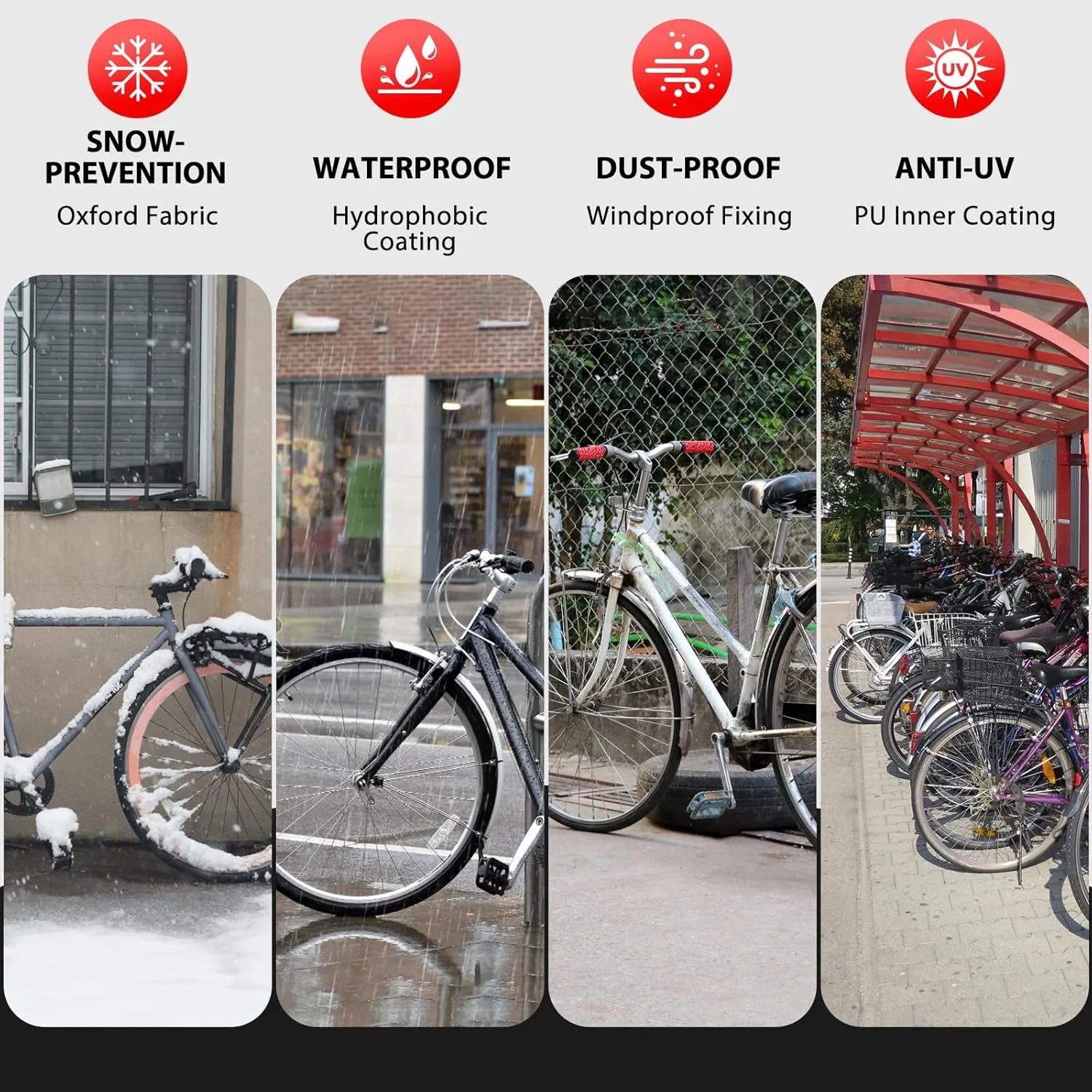 Bike Cover Waterproof Outdoor Storage for 3 Bikes, Bicycle Cover Rain Sun UV Dust Wind Proof with Storage Bag for Mountain Road Bike/Ebike (420D Black Red, XXXL Size for 3 bikes)