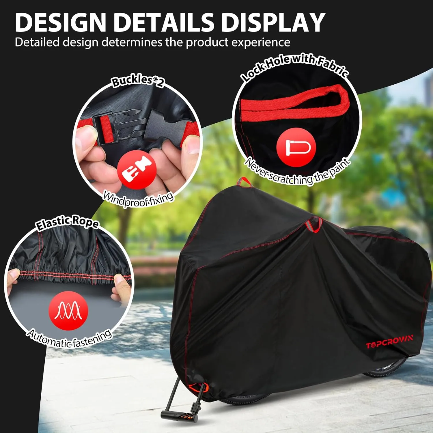 Bike Cover Waterproof Outdoor Storage for 3 Bikes, Bicycle Cover Rain Sun UV Dust Wind Proof with Storage Bag for Mountain Road Bike/Ebike (420D Black Red, XXXL Size for 3 bikes)