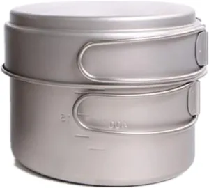 BIVOUAC 1100ml Titanium Pots with 350ml Pans 2Pcs Set Titanium Camping Pot Titanium Pan Titanium Camping Cookware Titanium Cookset Backpacking