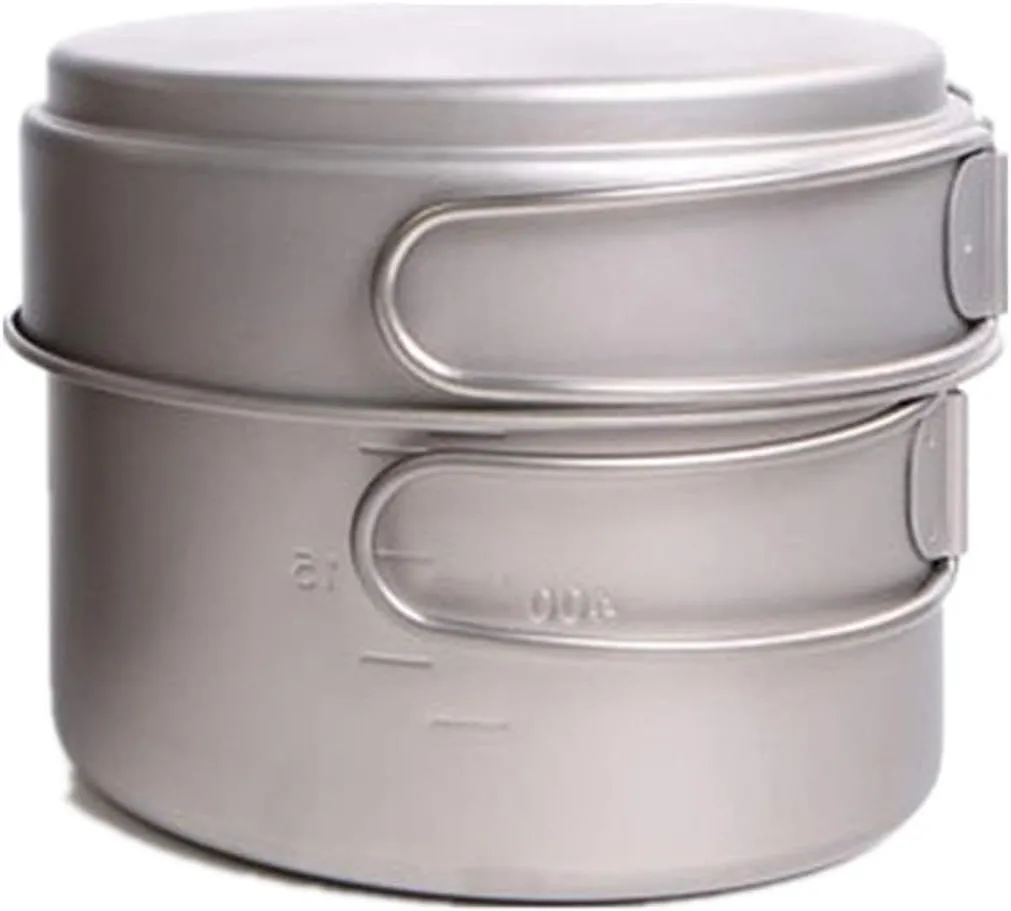 BIVOUAC 1100ml Titanium Pots with 350ml Pans 2Pcs Set Titanium Camping Pot Titanium Pan Titanium Camping Cookware Titanium Cookset Backpacking