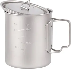 BIVOUAC 750ml Titanium Cup With Lid Titanium Camping Cookware Outdoor Titanium Mug Coffee Cup Cooking Pot