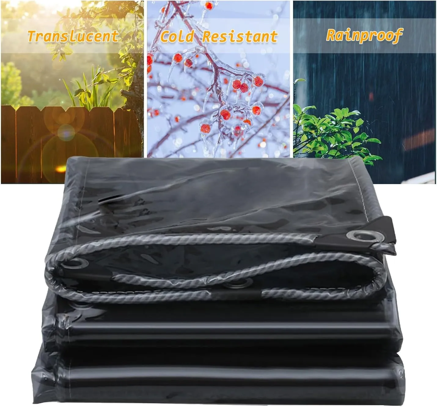 Black Tarp Sheet 2x3m 2x4m 3x3m | 400g/m² Heavy Duty Tarpaulin, Rip and Tear Proof PVC Covers for Balcony Rain Protection, Groundsheet(1.2x1.2m)