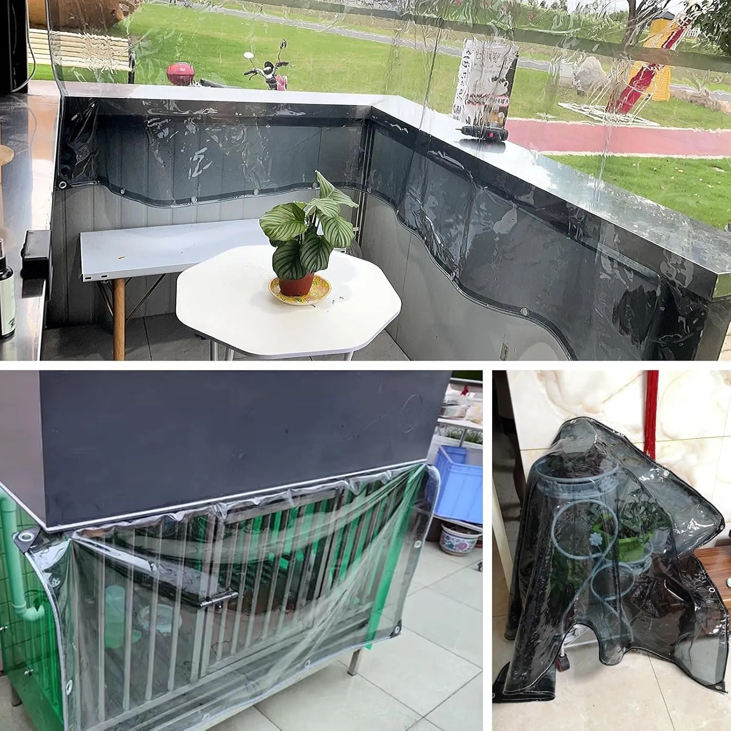 Black Tarp Sheet 2x3m 2x4m 3x3m | 400g/m² Heavy Duty Tarpaulin, Rip and Tear Proof PVC Covers for Balcony Rain Protection, Groundsheet(1.2x1.2m)
