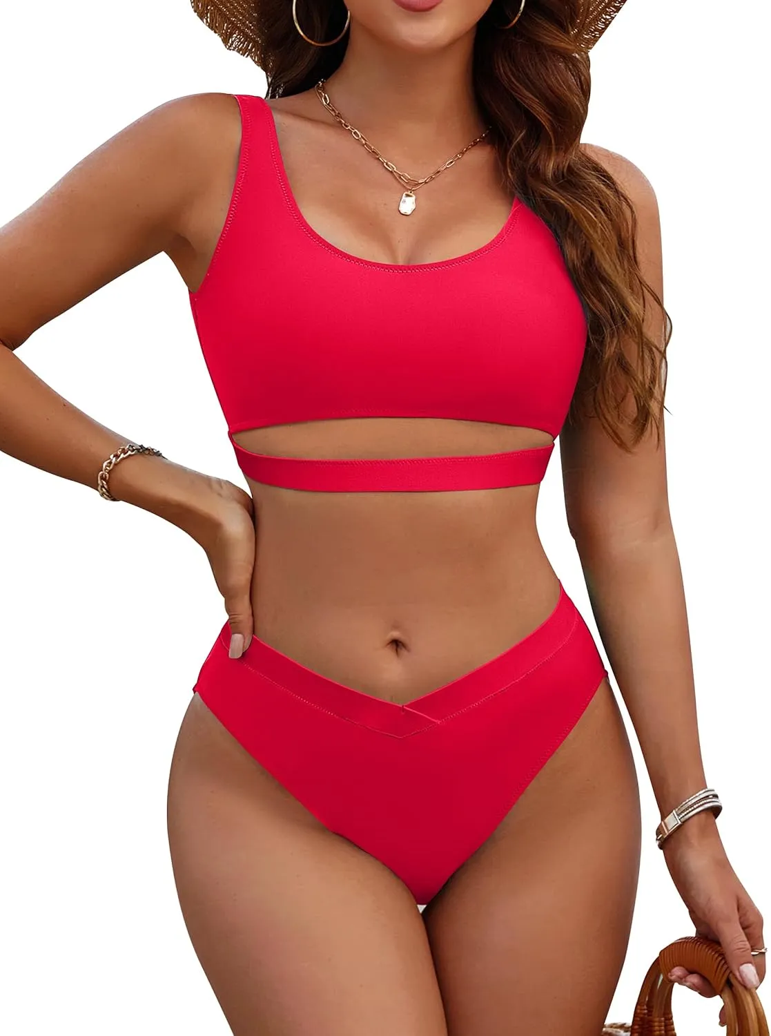 Blooming Jelly Womens Cheeky High Cut Bikini Set Cutout High Waisted Swimsuits Backless 2 Piece Bathing Suits
