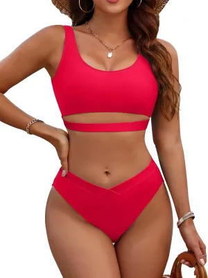 Blooming Jelly Womens Cheeky High Cut Bikini Set Cutout High Waisted Swimsuits Backless 2 Piece Bathing Suits