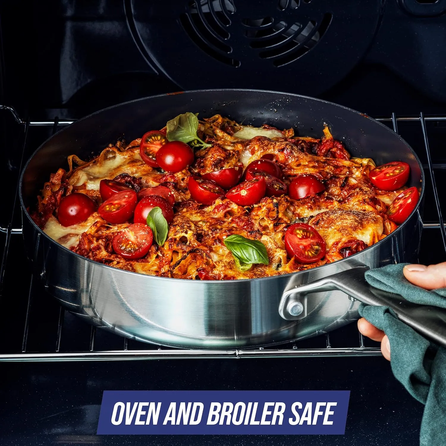 Blue Diamond Cookware Tri-Ply Stainless Steel Ceramic Nonstick, 3.75QT Saute Pan Jumbo Cooker with Lid, PFAS-Free, Multi Clad, Induction, Dishwasher Safe, Oven Safe, Silver