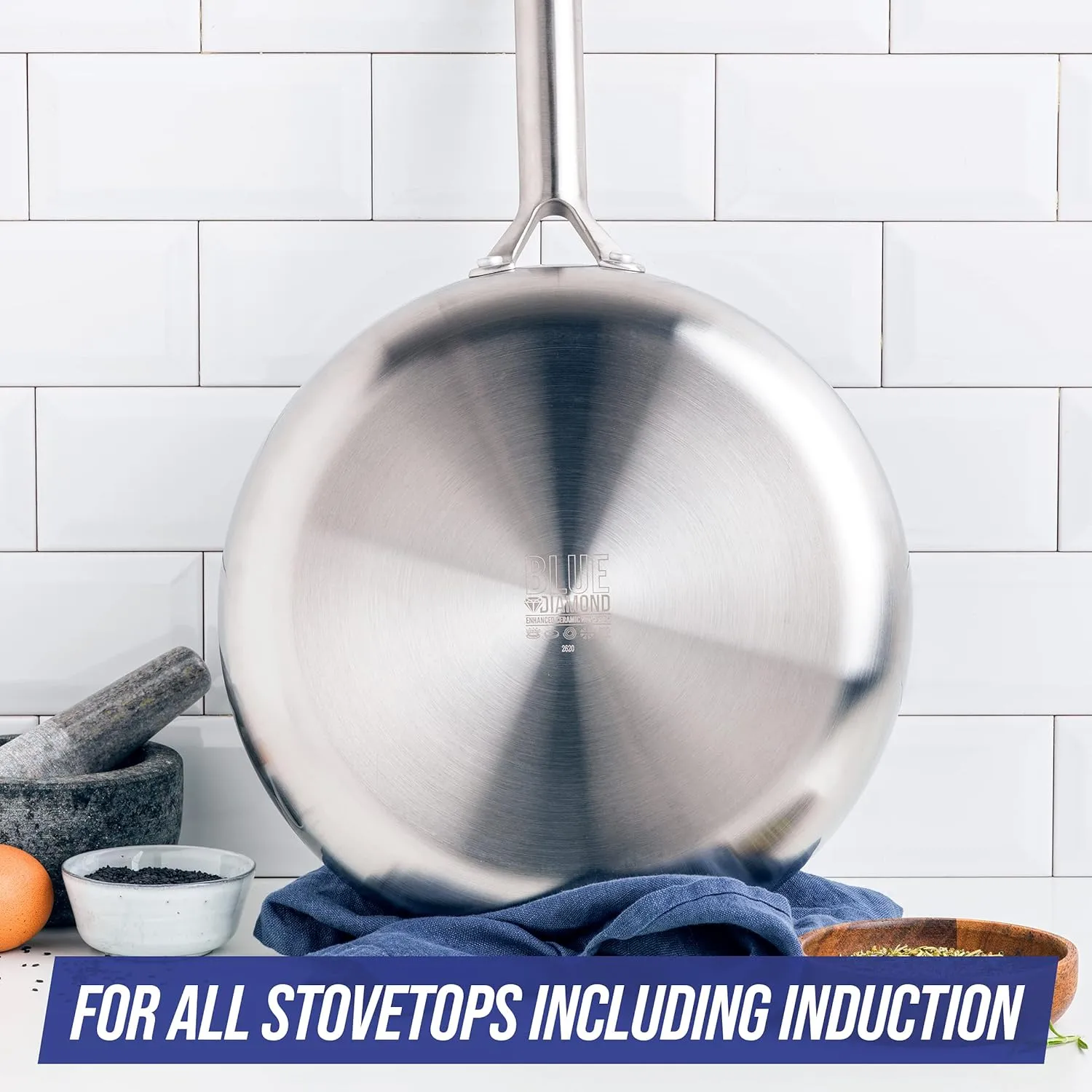 Blue Diamond Cookware Tri-Ply Stainless Steel Ceramic Nonstick, 3.75QT Saute Pan Jumbo Cooker with Lid, PFAS-Free, Multi Clad, Induction, Dishwasher Safe, Oven Safe, Silver