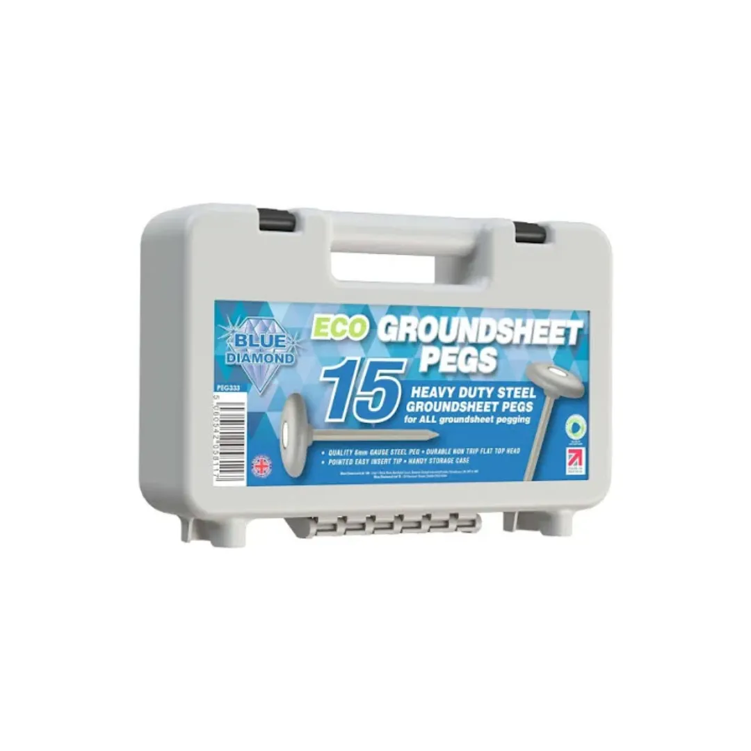 Blue Diamond Heavy Duty ECO Groundsheet Pegs - 15 Pack (Boxed)