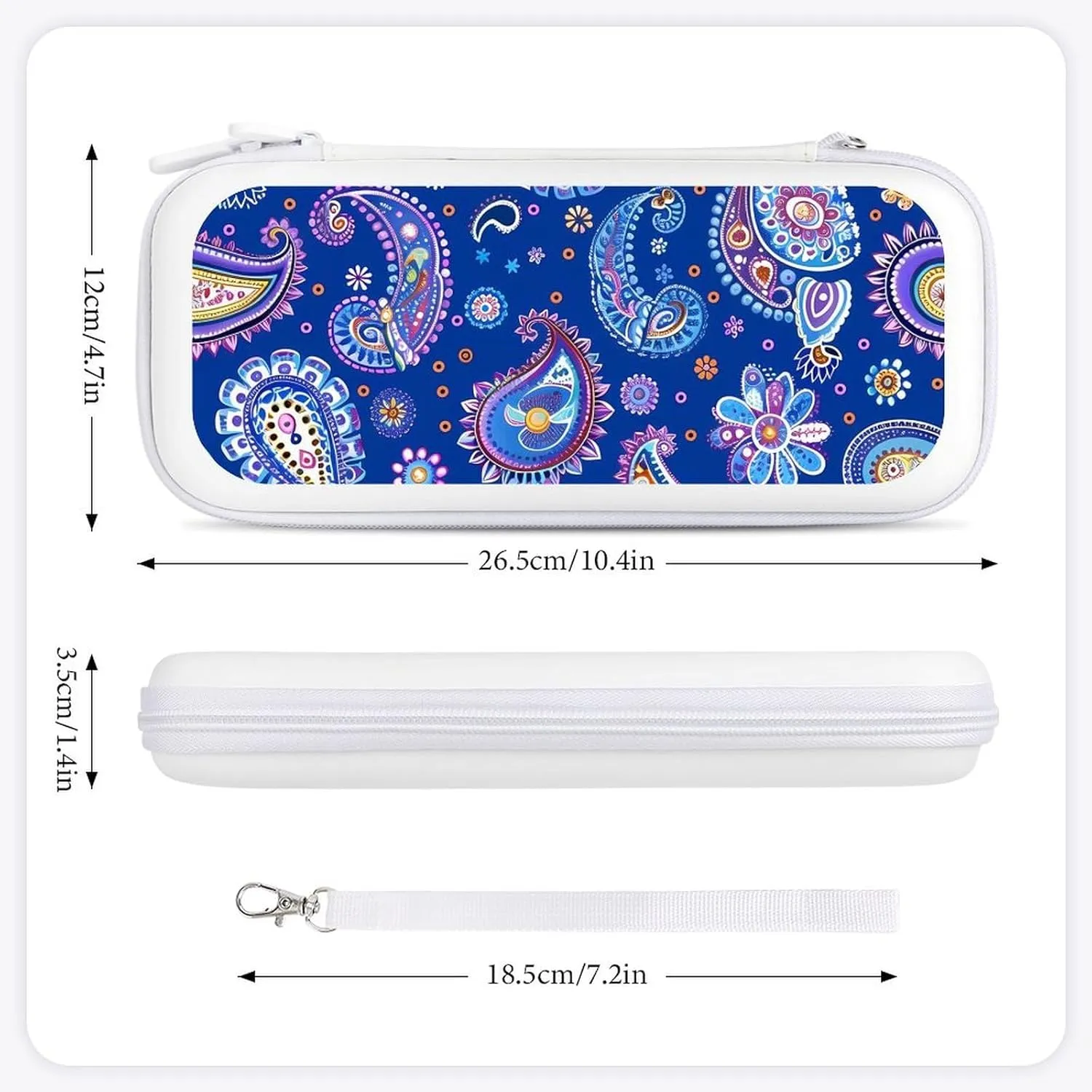 Blue Paisley Pattern Hard Shell Travel Case with Rope 15 Game Card Pockets Compatible with Switch Protective