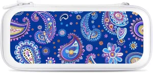 Blue Paisley Pattern Hard Shell Travel Case with Rope 15 Game Card Pockets Compatible with Switch Protective