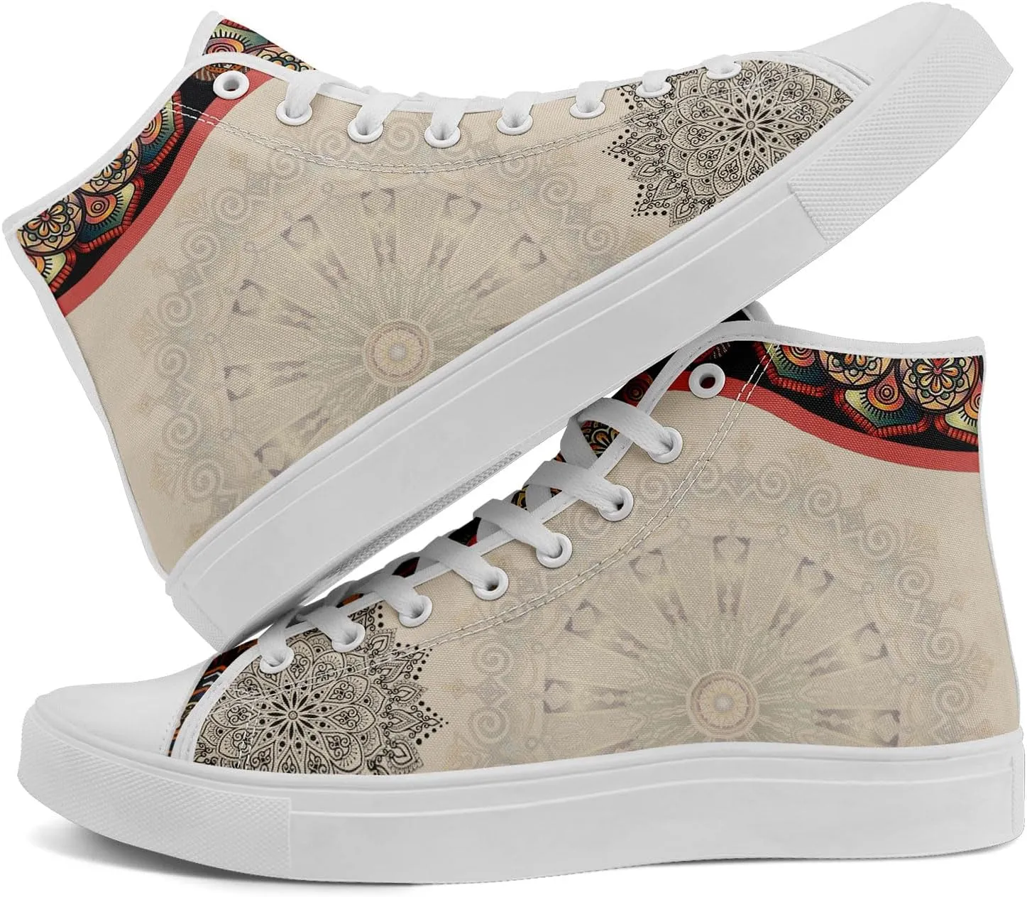 Boho High Top Canvas Shoes for Women Men Lightweight Comfortable Artistic Yoga Style Gift Lace-Up Casual Wear Sneakers