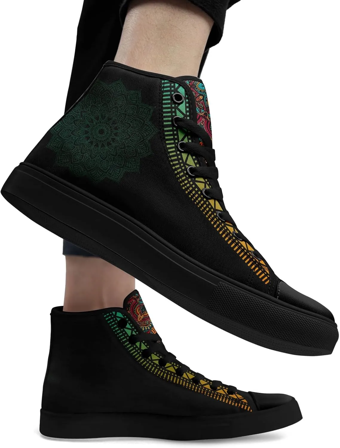 Boho High Top Canvas Shoes for Women Men Lightweight Comfortable Artistic Yoga Style Gift Lace-Up Casual Wear Sneakers