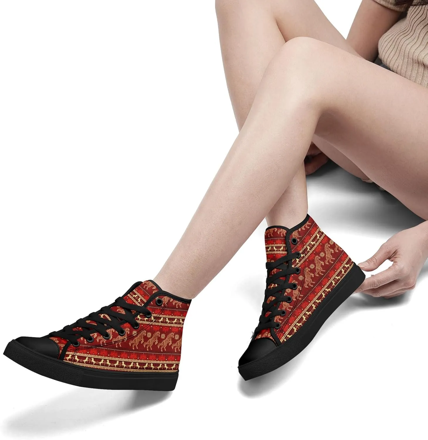 Boho High Top Canvas Shoes for Women Men Lightweight Comfortable Artistic Yoga Style Gift Lace-Up Casual Wear Sneakers