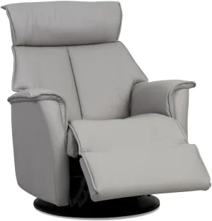 Boss Large RM 387 Leather Relaxer Recliner Swivel Glider Chair - Power Recline Trend Cinder Grey Leather w/USB -