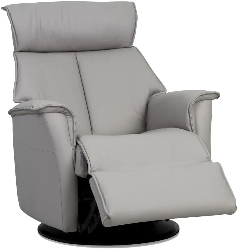 Boss Large RM 387 Leather Relaxer Recliner Swivel Glider Chair - Power Recline Trend Cinder Grey Leather w/USB -