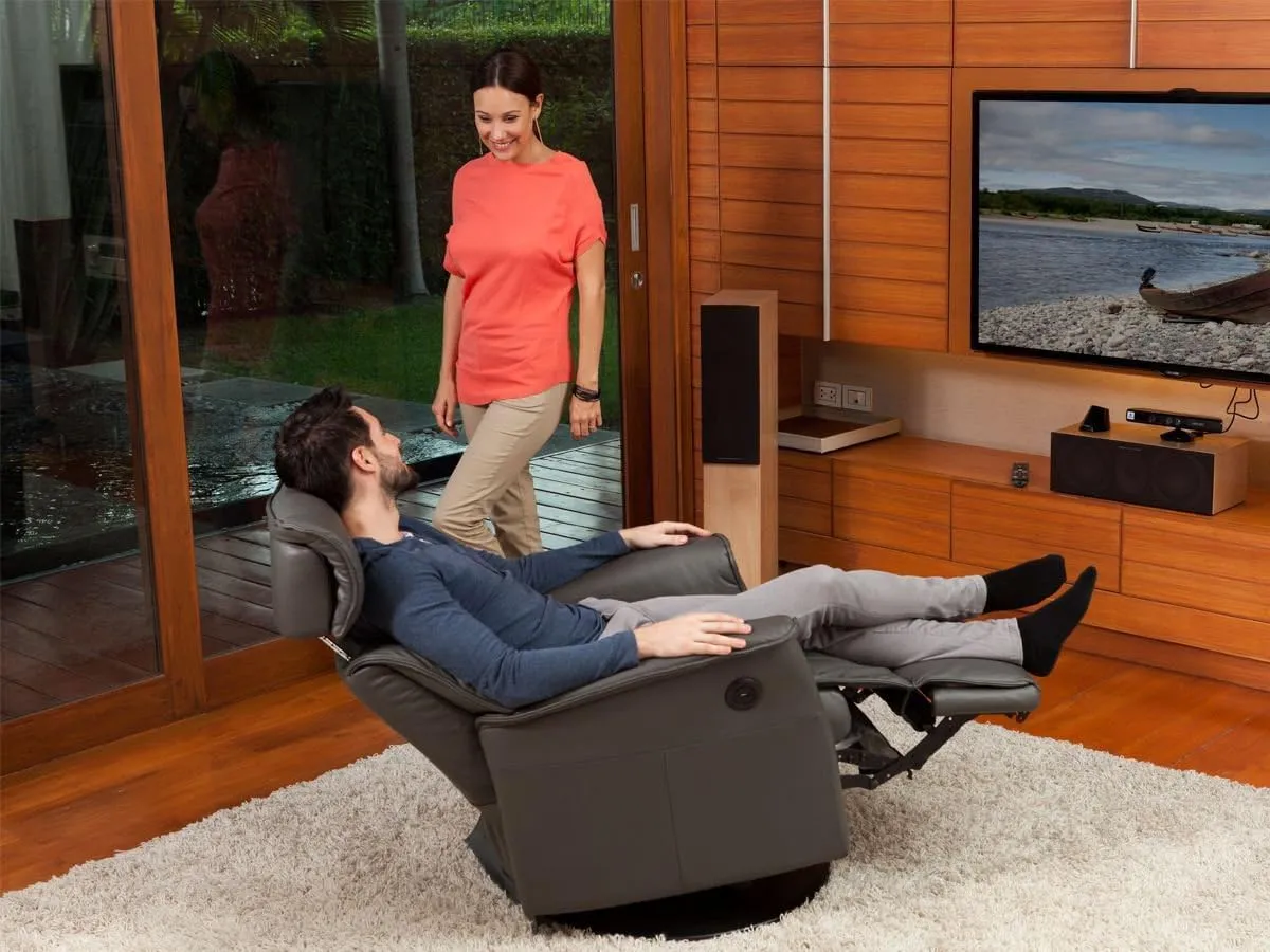 Boss RG 287 Leather Relaxer Recliner Swivel Glider Chair - Manual Recline Trend Pebble Leather -