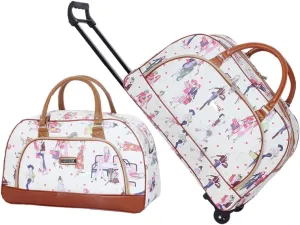 Boston Carrying Parent-child Set Dual-purpose Fashion Print Pattern Caster Bag 40L Portable Bag Large Capacity PU Leather Waterproof Processing Trolley Bag Women's Accommodation School Business Trave