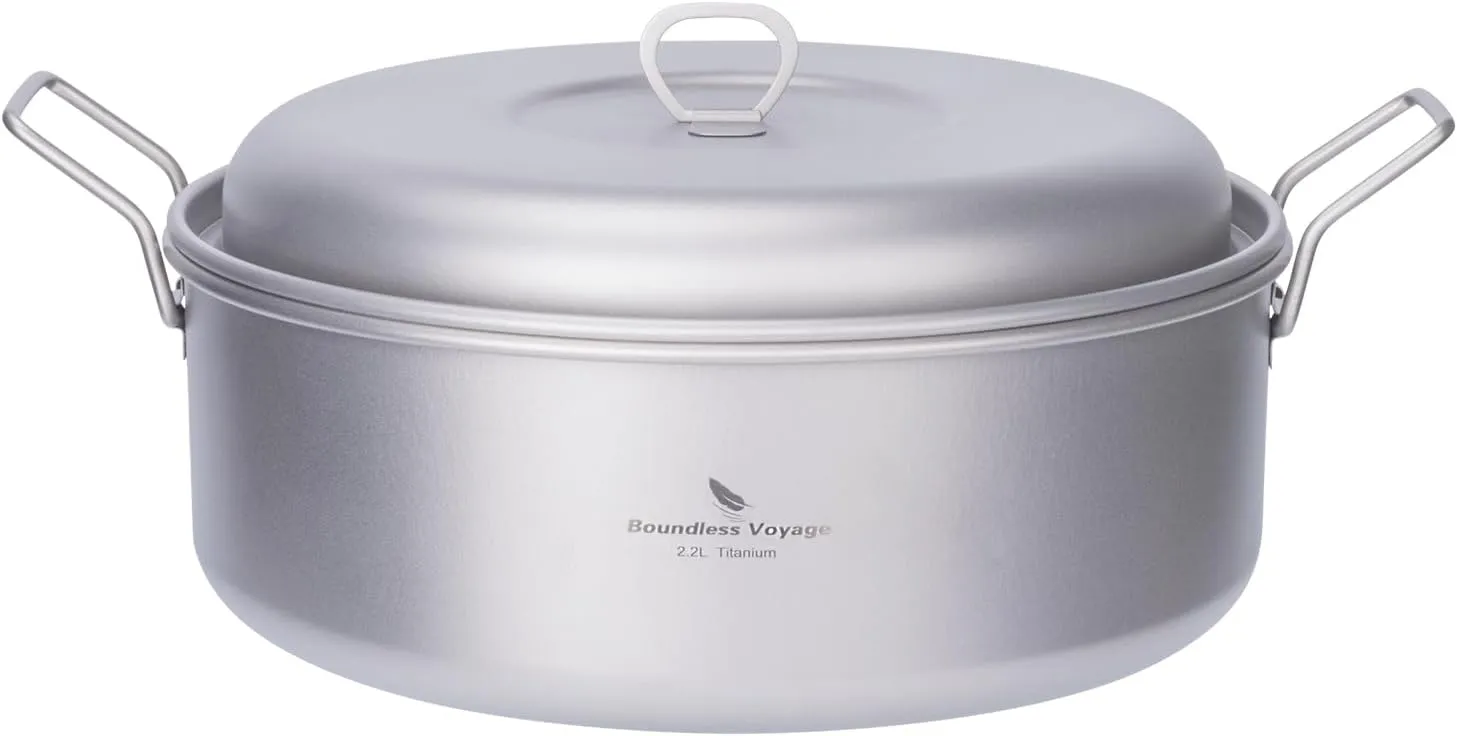 Boundless Voyage 2.2L Titanium Stock Pot Camping Cookware mess Outdoor with Folding Handle Soup Pot for Hiking Picnic Ultralight A-Ti2117C