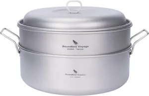 Boundless Voyage 2.2L Titanium Stock Pot with 2L Steamer Camping Cookware mess Outdoor with Folding Handle Soup Pot for Hiking Picnic Ultralight A-Ti2118C