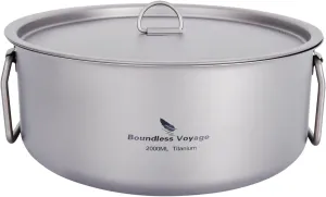 Boundless Voyage 2L Titanium Stock Pot with Lid Folding Handle Soup Pot for Outdoor Camping Hiking Picnic Home Kitchen Ultralight Cookware Ti2054C