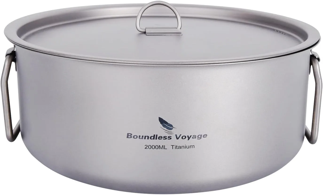 Boundless Voyage 2L Titanium Stock Pot with Lid Folding Handle Soup Pot for Outdoor Camping Hiking Picnic Home Kitchen Ultralight Cookware Ti2054C