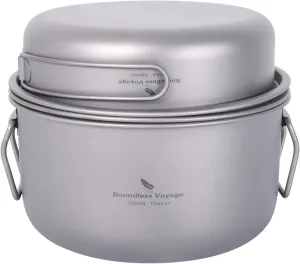 Boundless Voyage Titanium 1900mL Pot and 900mL Fry Pan Set with Steaming Rack and Lid Multifunctional Steamer Stockpot Outdoor Cooking Ultra Light Camping Cookware