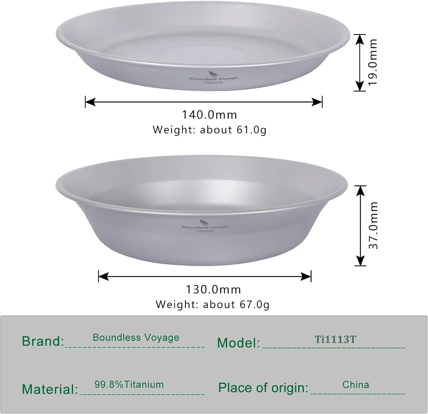 Boundless Voyage Titanium Dish Plate Bowl Set with Carry Bag Outdoor Camping Pan Tableware Cookware Mess Kit for Food Fruit Sauce