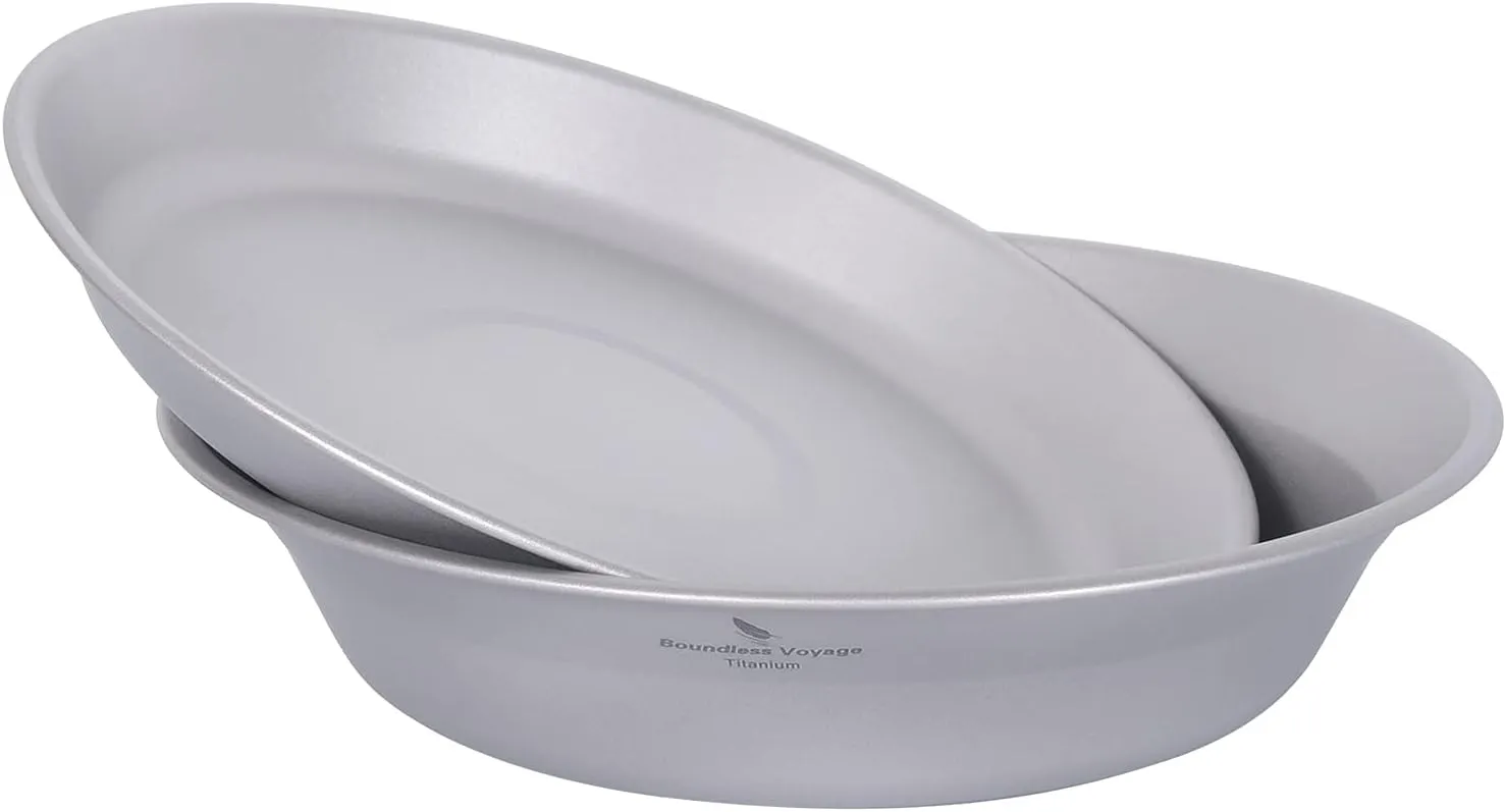 Boundless Voyage Titanium Dish Plate Bowl Set with Carry Bag Outdoor Camping Pan Tableware Cookware Mess Kit for Food Fruit Sauce