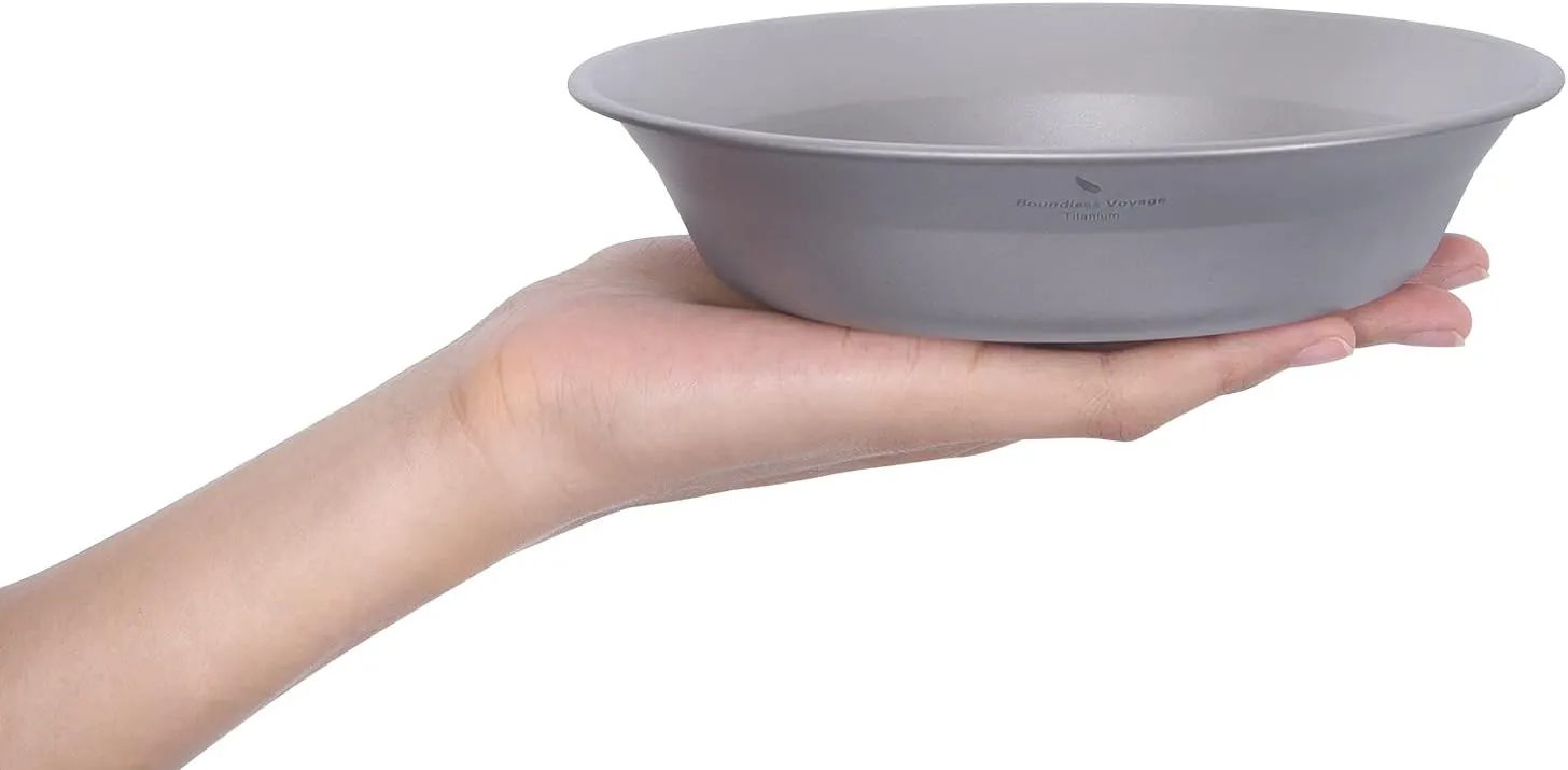 Boundless Voyage Ultralight Titanium Bowl Pan Plate Dish with Carry Bag Outdoor Camping Portable Tableware Cookware (Ti1112T (Shallow Bowl))