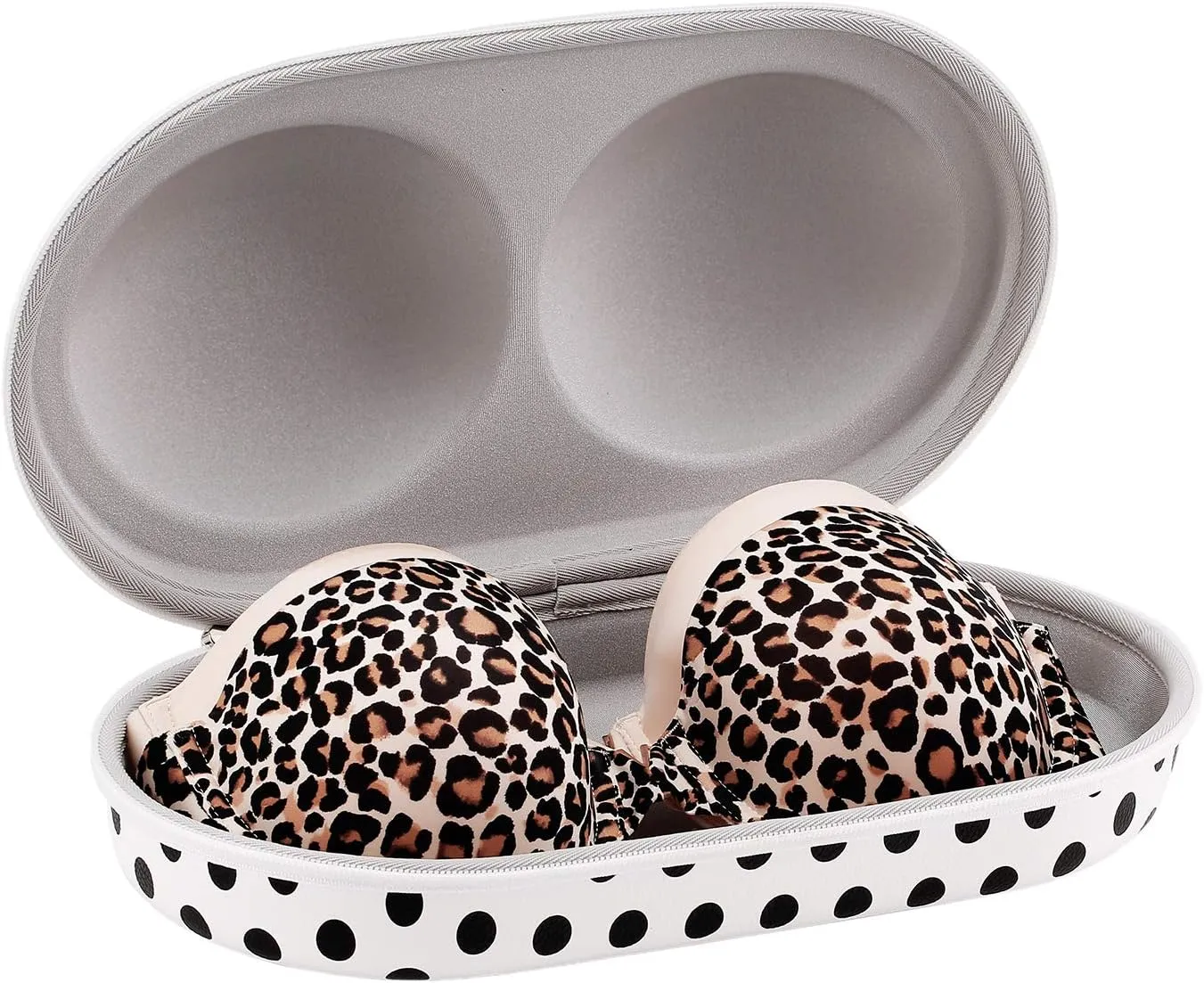Bra Case Premium Lingerie Travel Bag Zip Underwear Organizer Bag for A-C Cup (Black Dot)