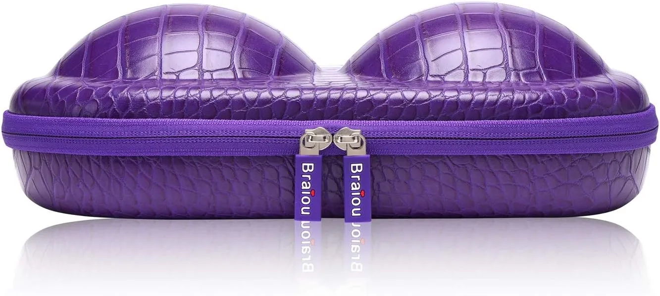 Bra Case Premium Lingerie Travel Bag Zip Underwear Organizer Bag for A-C Cup (Crocodile Pattern, Purple)