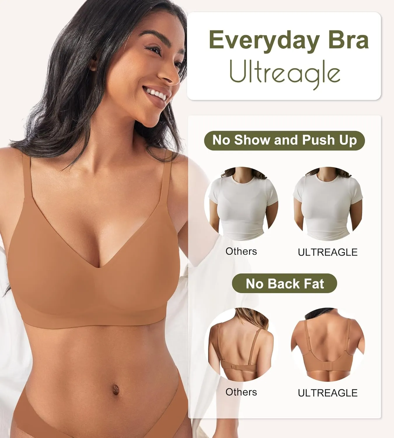 Bras for Women No Underwire - Womens Bralettes Seamless Wireless Padded Bra Comfortable Tshirt Bras