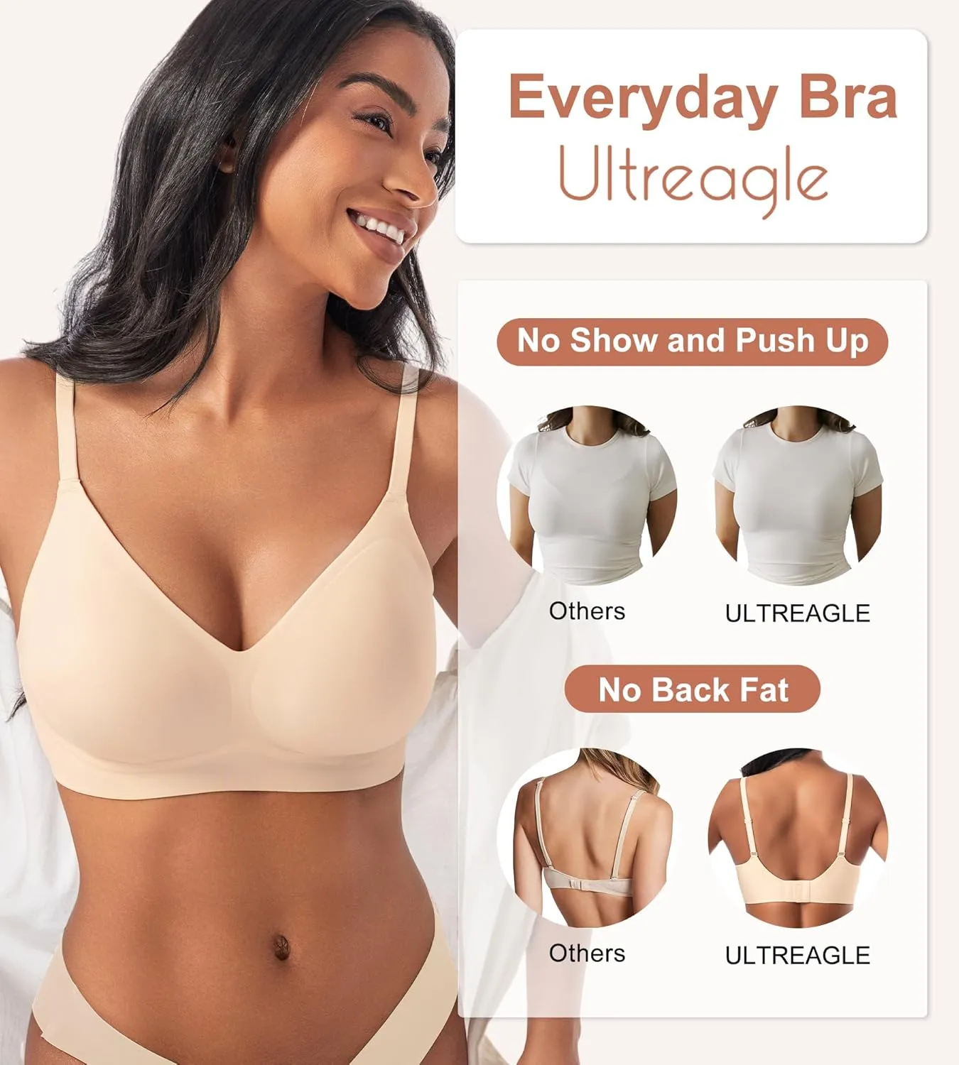 Bras for Women No Underwire - Womens Bralettes Seamless Wireless Padded Bra Comfortable Tshirt Bras
