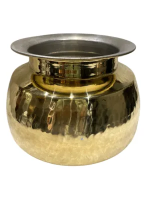 Brass Degh Handi for Cooking & Serving, Hammered Finish, 7", 3 Liter's, Tin Coated