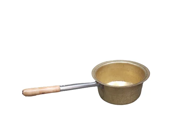 Brass Hammered Chai Pan with Long Wooden Handle, 10" (25 cm), Heavy Duty