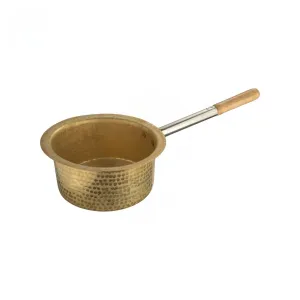 Brass Hammered Finish Round Patila / Tope with Wooden Handle, 11" (28 cm)
