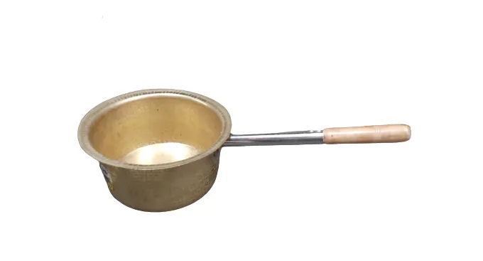 Brass Hammered Finish Round Patila / Tope with Wooden Handle, 11" (28 cm)