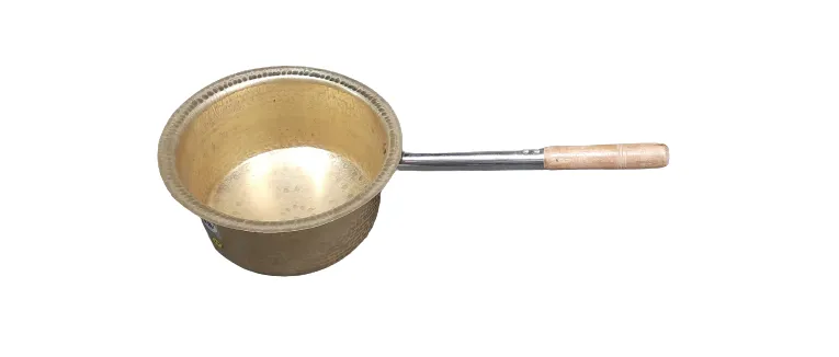 Brass Hammered Finish Round Patila / Tope with Wooden Handle, 11" (28 cm)