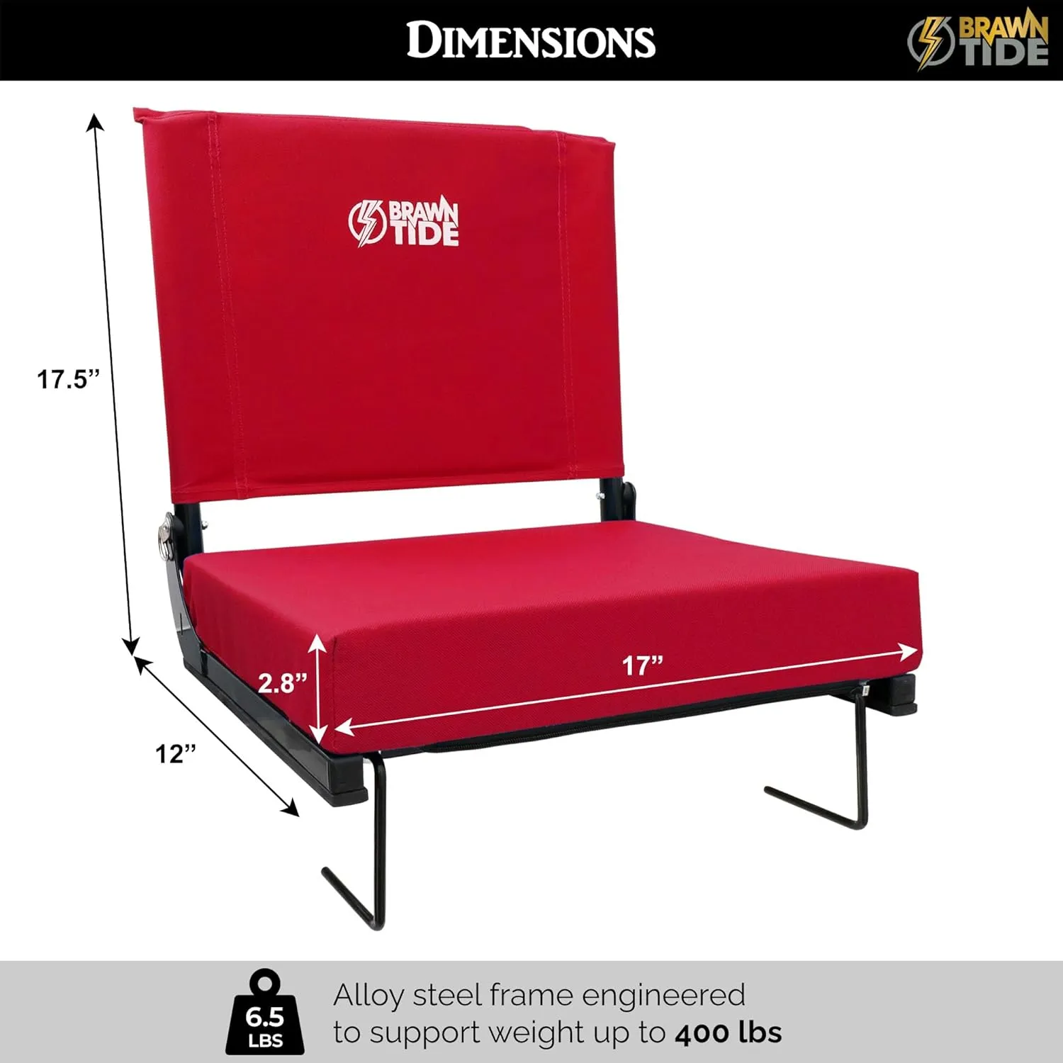 BRAWNTIDE Wide Stadium Seat - Extra Thick Cushion, Great Back Support, Lightweight Chair, Multiple Storage Pockets, Compact, Ideal for Sporting Events