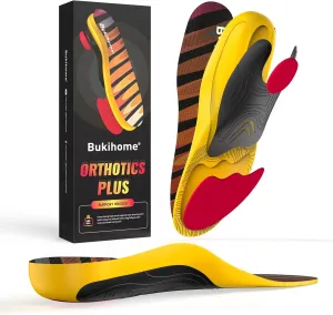 Bukihome Orthotic Arch Support Insoles for Plantar Fasciitis Relief & Heel Pain Shock Absorption Cushioned Inserts with Ergonomic Design for Men and Women，All-Day Comfort for Running, Work, Sports -L