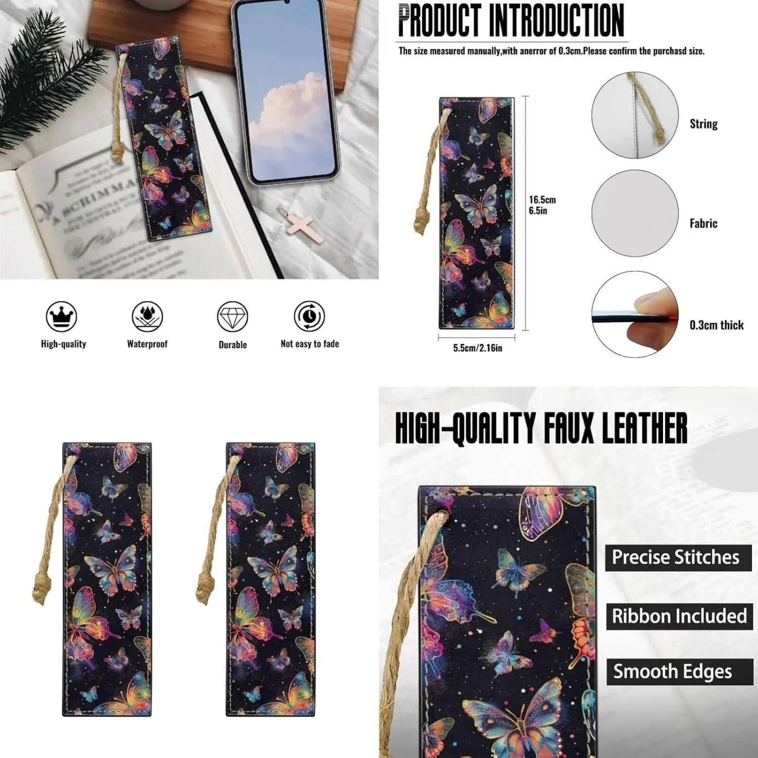 Butterfly Print Bible Case Bible Bag 3 Piece Bible Carrying Case for Women Leather Bookmark Stylish Large Bible Covers