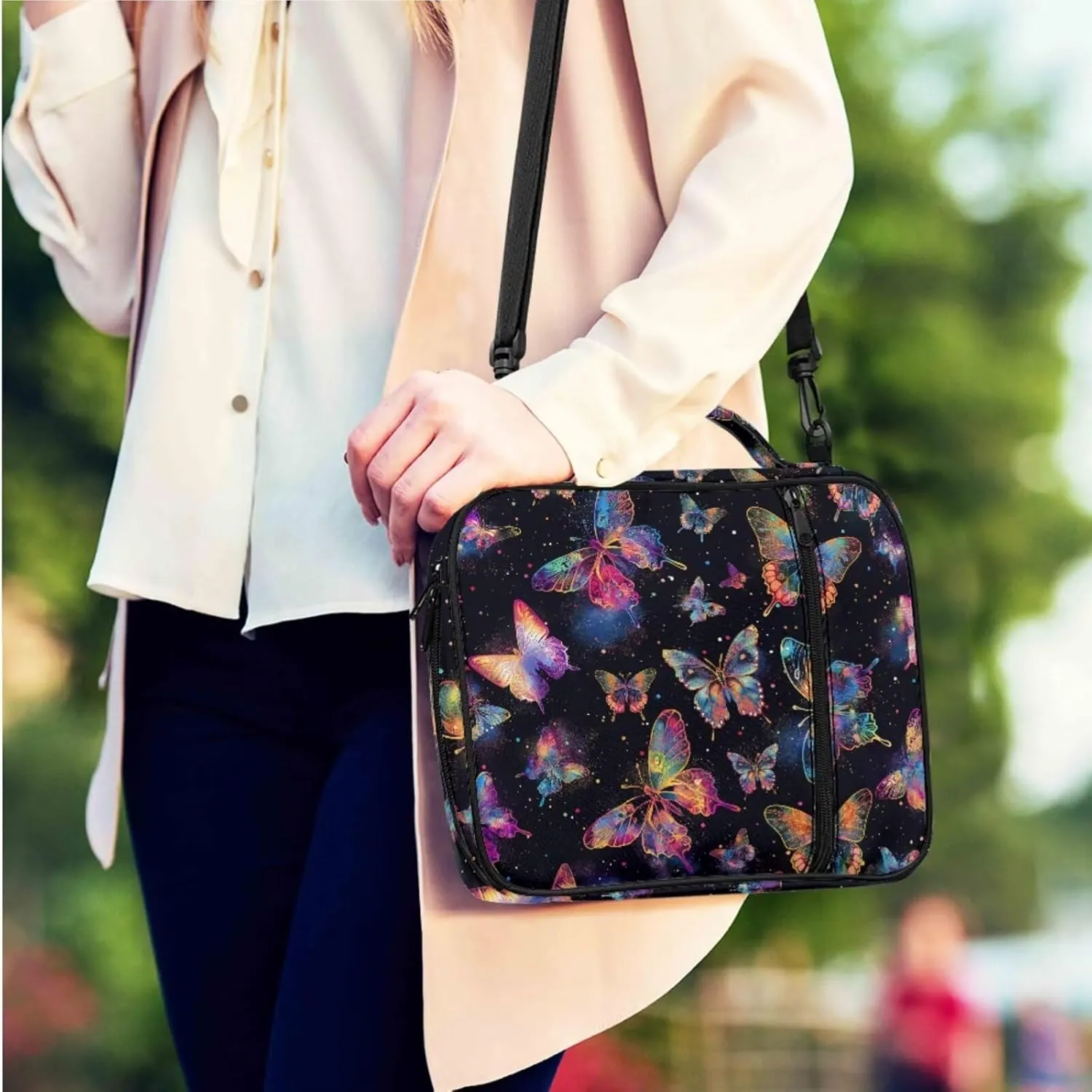 Butterfly Print Bible Case Bible Bag 3 Piece Bible Carrying Case for Women Leather Bookmark Stylish Large Bible Covers