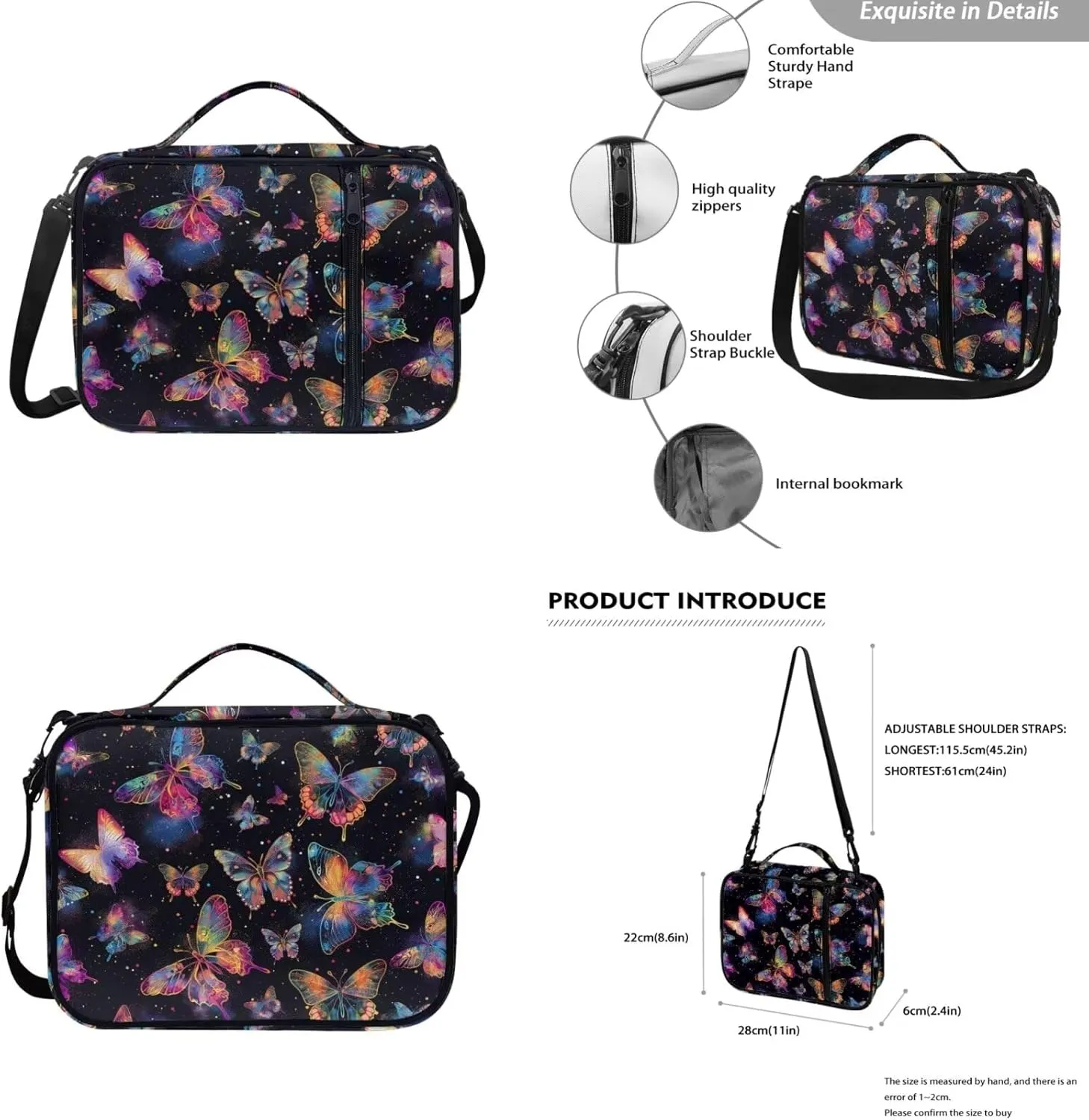 Butterfly Print Bible Case Bible Bag 3 Piece Bible Carrying Case for Women Leather Bookmark Stylish Large Bible Covers