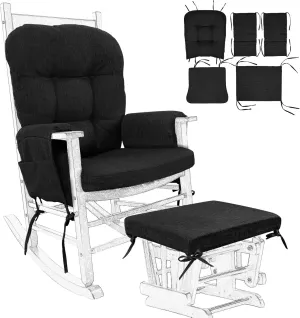 BUYUE Glider Rocker Replacement Cushion 5 PCS with Ties, Linen High-Density Foam Non-Slip & Washable Rocking Chair Pads for Sitting,Black