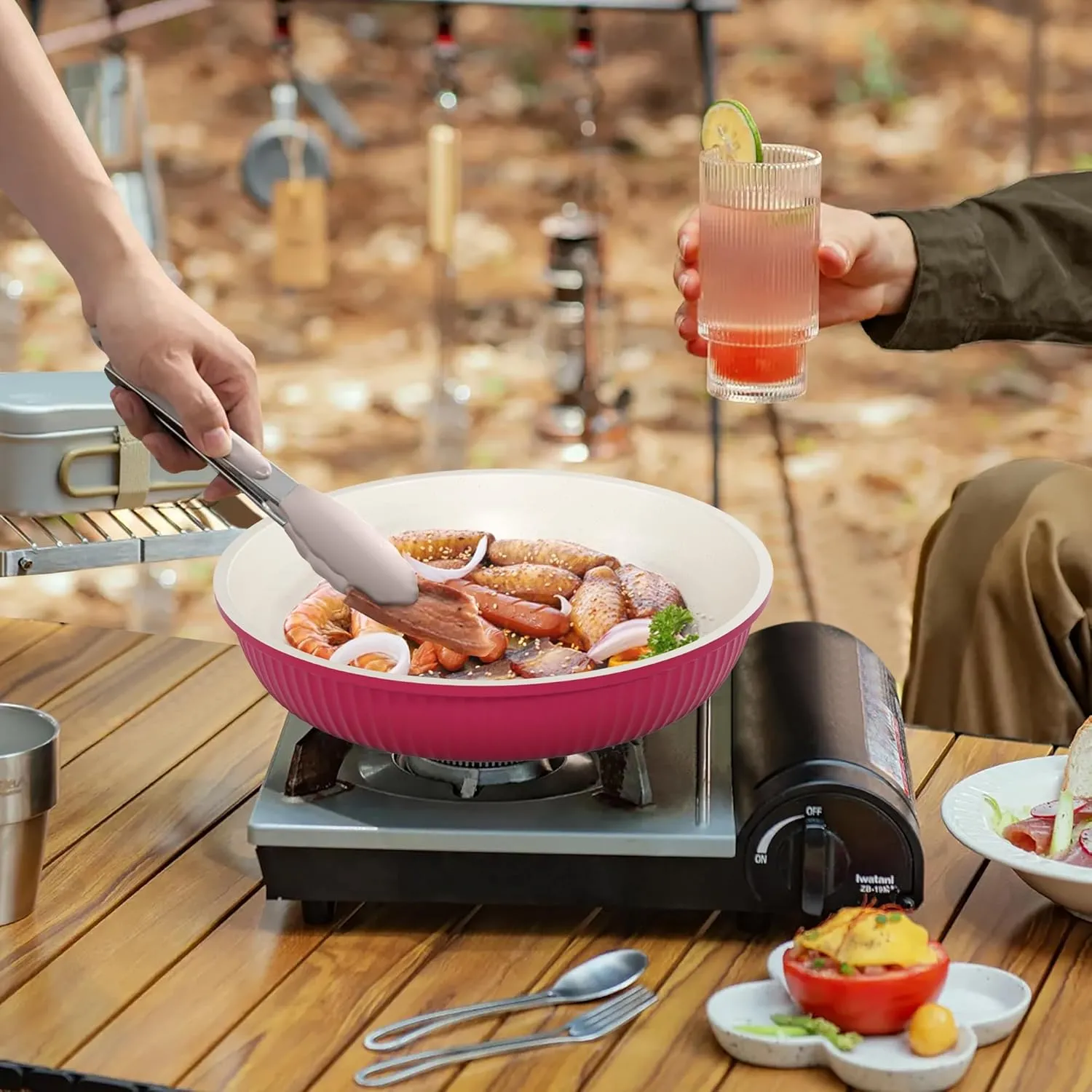 Caannasweis Detachable Nonstick Cookware Set - Stackable Induction Pots and Pans With Removable Handles, Dishwasher Safe - For RV Camping, Oven and Stovetop Use, 5 Pieces (Flower)