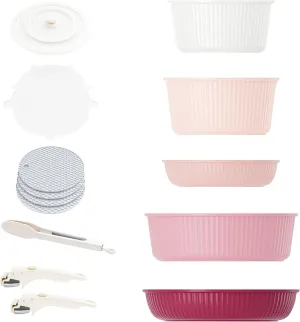 Caannasweis Detachable Nonstick Cookware Set - Stackable Induction Pots and Pans With Removable Handles, Dishwasher Safe - For RV Camping, Oven and Stovetop Use, 5 Pieces (Flower)