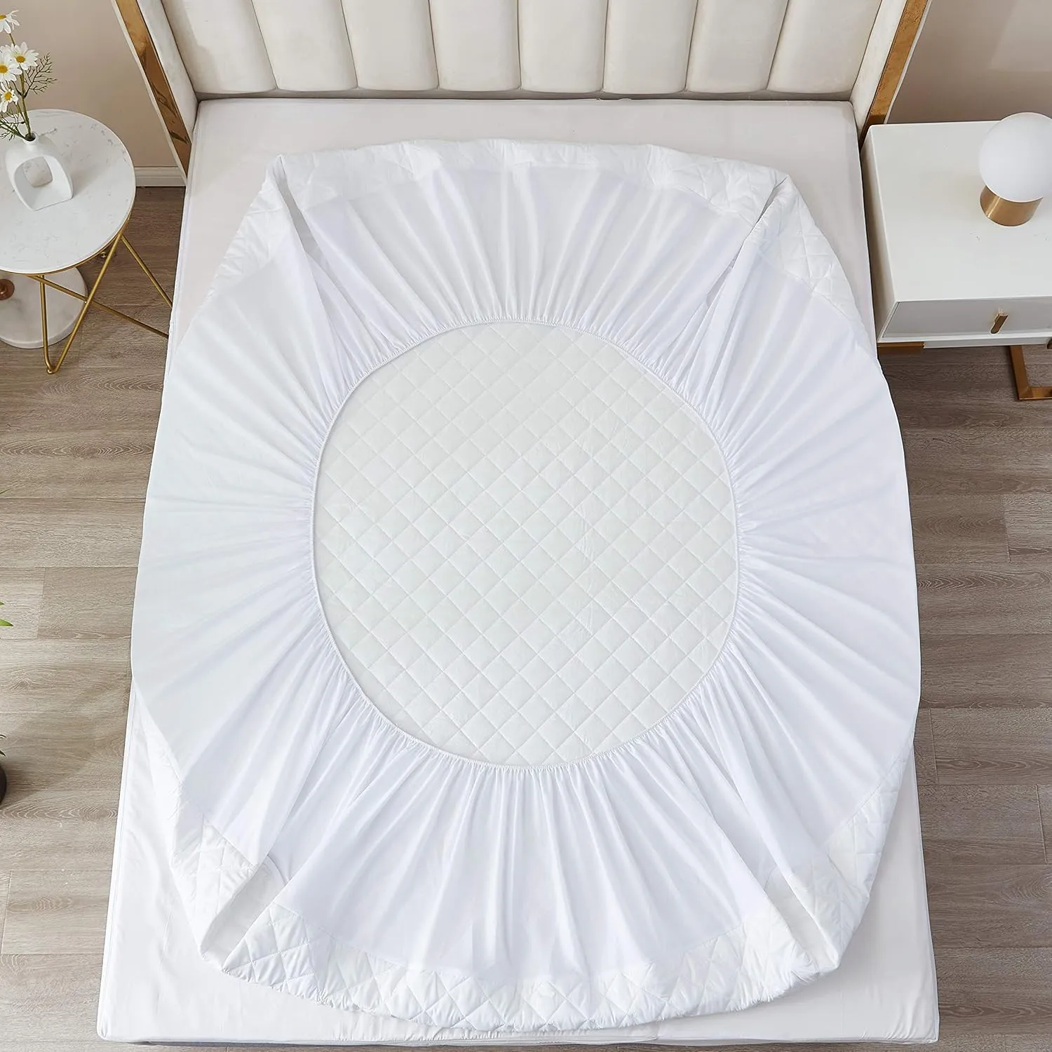 California King Waterproof Mattress Protector, Quilted Cooling Fitted Bed Mattress Cover Pad, 13"-15" Deep Pocket, Soft and Noiseless Machine Washable, Vinyl Free
