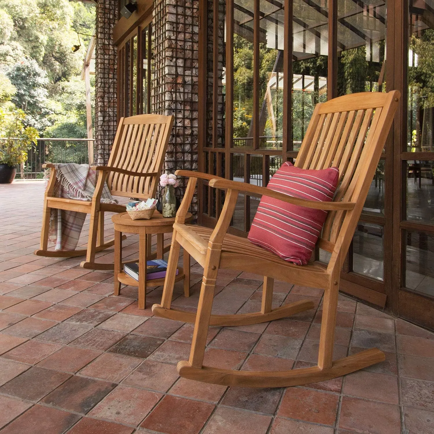Cambridge Casual Ashford Teak Wood 2 Pieces Outdoor Rocking Chair Set Natural Teak
